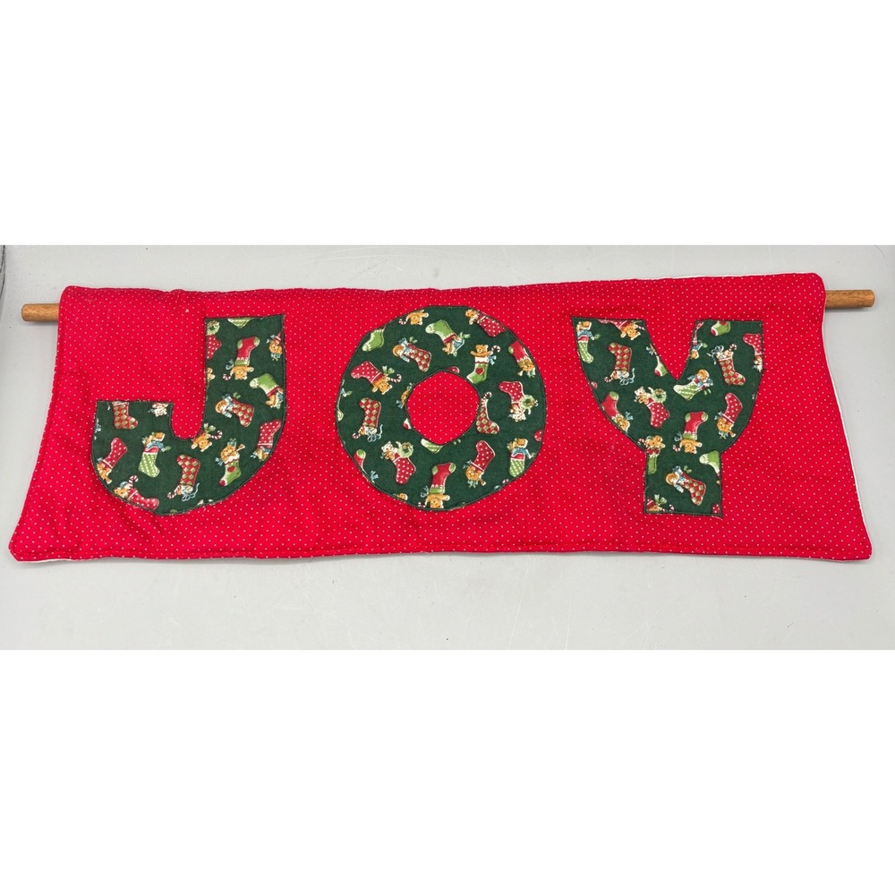 Handmade Quilted Christmas JOY Wall Hanging Banner Red Polka Dot Holiday Decor